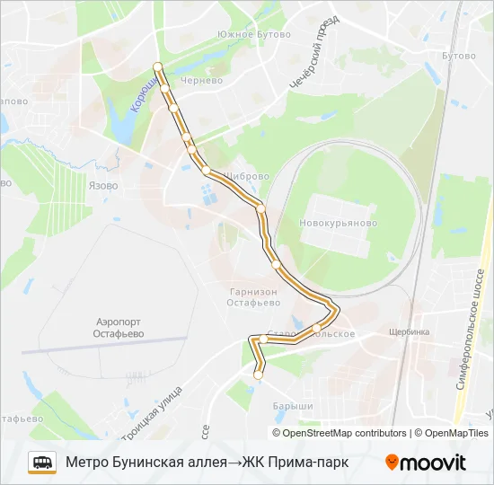Маршрутка ЖК ПРИМА-ПАРК - МЕТРО БУНИНСКАЯ АЛЛЕЯ: карта маршрута