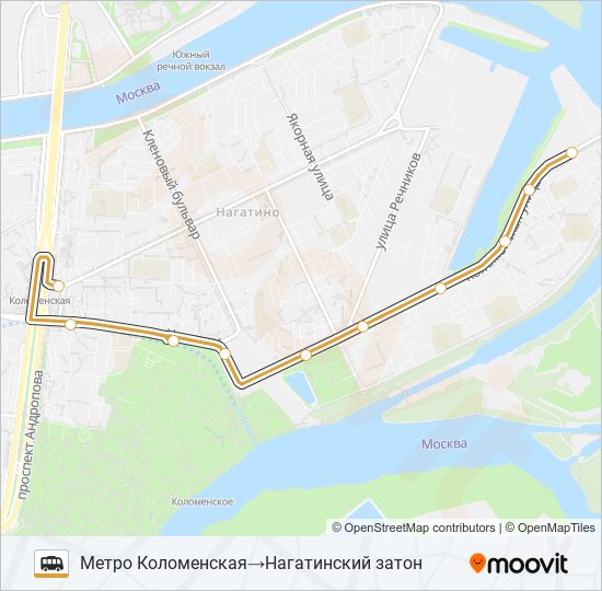 НАГАТИНСКИЙ ЗАТОН - МЕТРО КОЛОМЕНСКАЯ shuttle Line Map