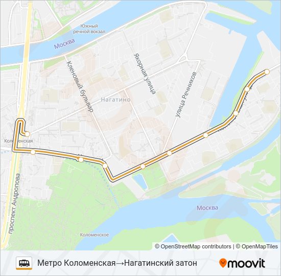 НАГАТИНСКИЙ ЗАТОН - МЕТРО КОЛОМЕНСКАЯ Shuttle Line Map