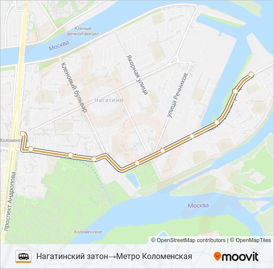 НАГАТИНСКИЙ ЗАТОН - МЕТРО КОЛОМЕНСКАЯ shuttle Line Map