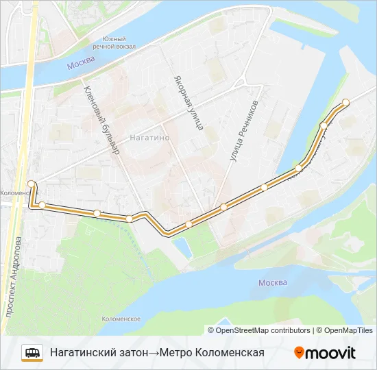 Маршрутка НАГАТИНСКИЙ ЗАТОН - МЕТРО КОЛОМЕНСКАЯ: карта маршрута