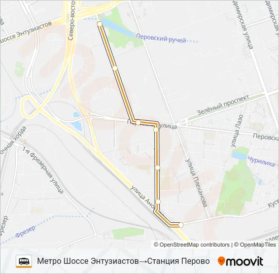 Маршрутка СТАНЦИЯ ПЕРОВО - МЕТРО ШОССЕ ЭНТУЗИАСТОВ: карта маршрута
