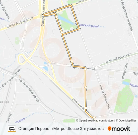 Маршрутка СТАНЦИЯ ПЕРОВО - МЕТРО ШОССЕ ЭНТУЗИАСТОВ: карта маршрута
