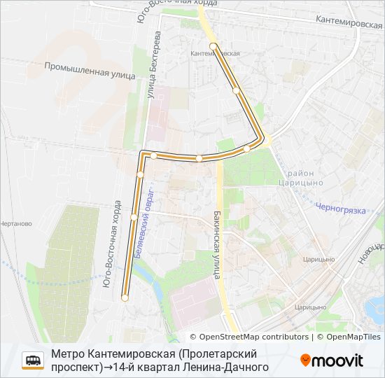 14-Й КВАРТАЛ ЛЕНИНА-ДАЧНОГО - МЕТРО КАНТЕМИРОВСКАЯ shuttle Line Map