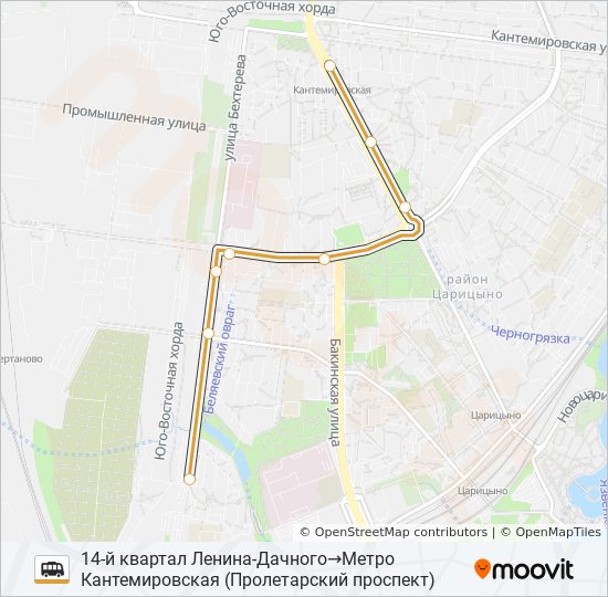 14-Й КВАРТАЛ ЛЕНИНА-ДАЧНОГО - МЕТРО КАНТЕМИРОВСКАЯ shuttle Line Map