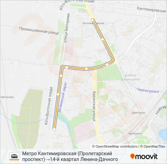 14-Й КВАРТАЛ ЛЕНИНА-ДАЧНОГО - МЕТРО КАНТЕМИРОВСКАЯ Shuttle Line Map