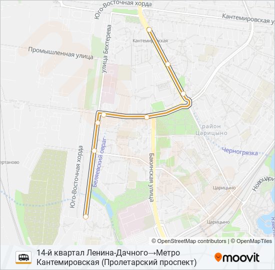 14-Й КВАРТАЛ ЛЕНИНА-ДАЧНОГО - МЕТРО КАНТЕМИРОВСКАЯ shuttle Line Map