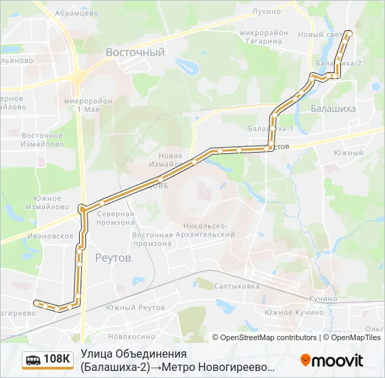 Маршрутка 108К: карта маршрута