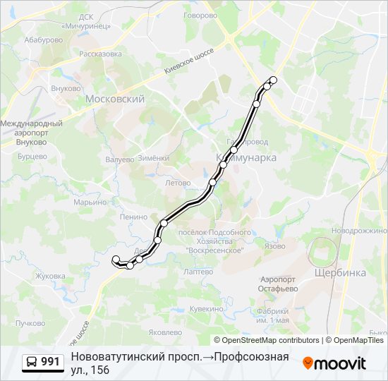 Автобус 991: карта маршрута