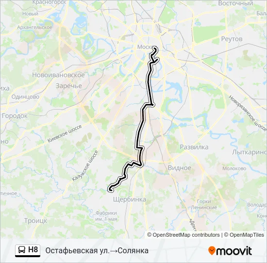 Н8 Bus Line Map