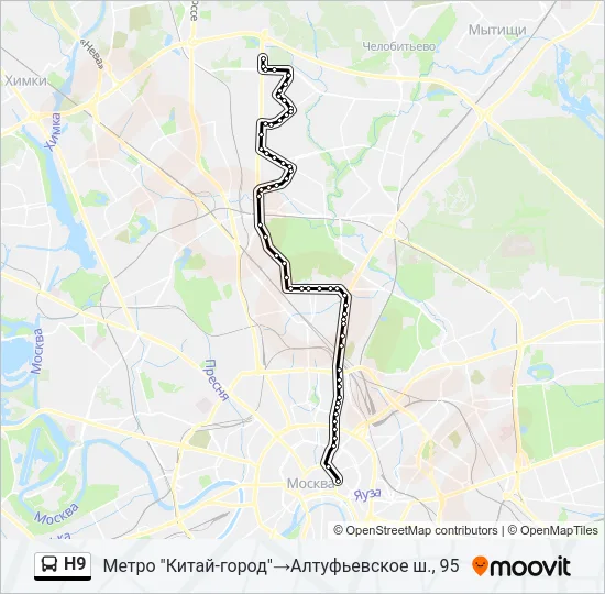 Н9 Bus Line Map