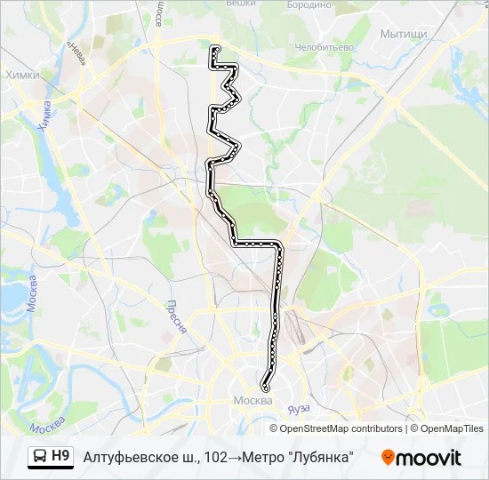 Автобус Н9: карта маршрута