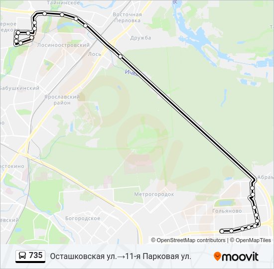 Автобус 735: карта маршрута
