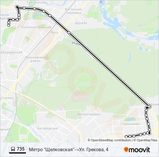 Автобус 735: карта маршрута