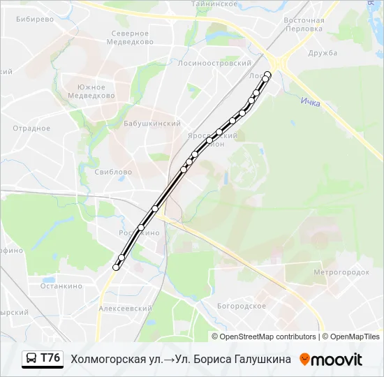 Автобус Т76: карта маршрута