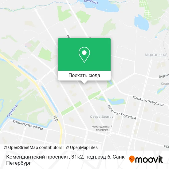 Карта Комендантский проспект, 31к2, подъезд 6
