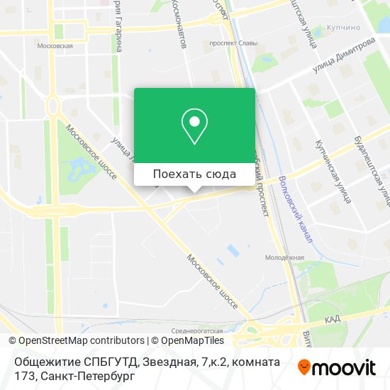 Карта Общежитие СПБГУТД, Звездная, 7,к.2, комната 173