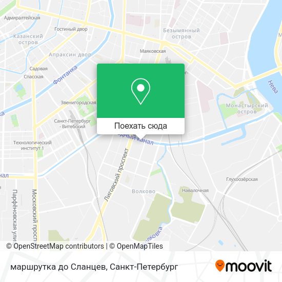 Карта маршрутка до Сланцев