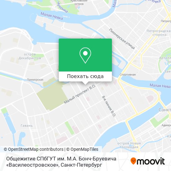 Карта Общежитие СПбГУТ им. М.А. Бонч-Бруевича «Василеостровское»