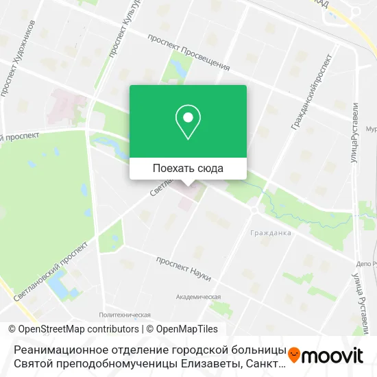 Карта Реанимационное отделение городской больницы Святой преподобномученицы Елизаветы