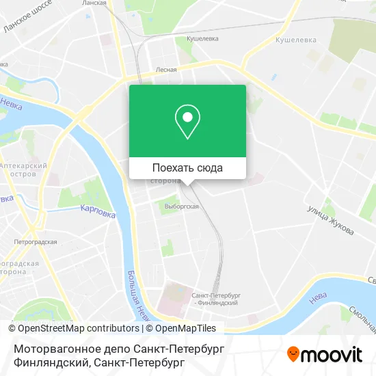 Карта Моторвагонное депо Санкт-Петербург Финляндский