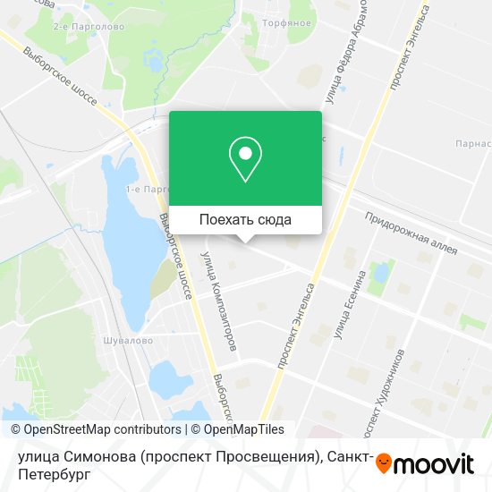 Карта улица Симонова (проспект Просвещения)