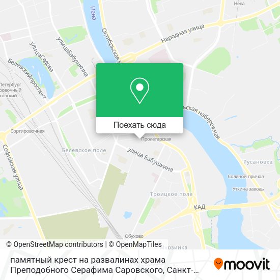 Карта памятный крест на развалинах храма Преподобного Серафима Саровского