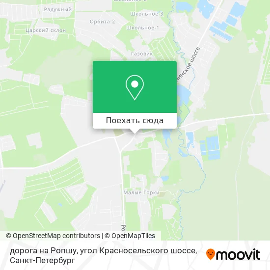 Карта дорога на Ропшу, угол Красносельского шоссе