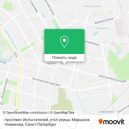 Карта проспект Испытателей, угол улицы Маршала Новикова