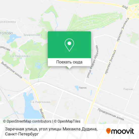 Карта Заречная улица, угол улицы Михаила Дудина