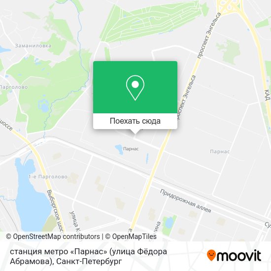 Карта станция метро «Парнас» (улица Фёдора Абрамова)