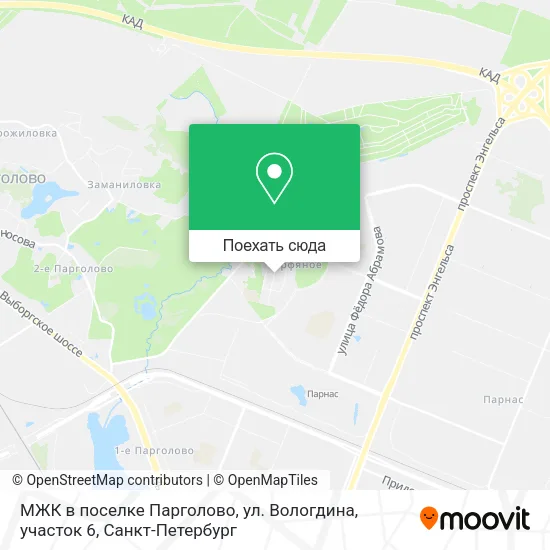 Карта МЖК в поселке Парголово, ул. Вологдина, участок 6