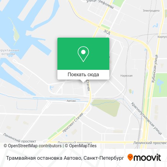 Карта Трамвайная остановка  Автово