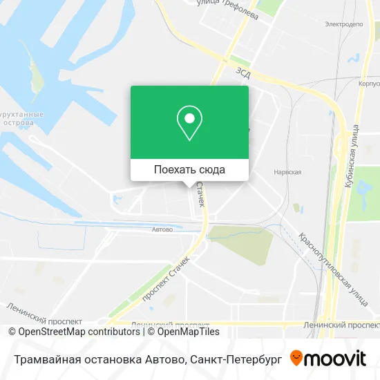 Карта Трамвайная остановка  Автово