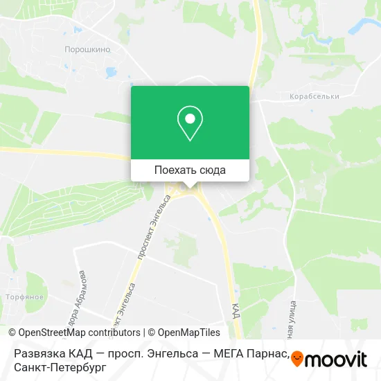 Карта Развязка КАД — просп. Энгельса — МЕГА Парнас