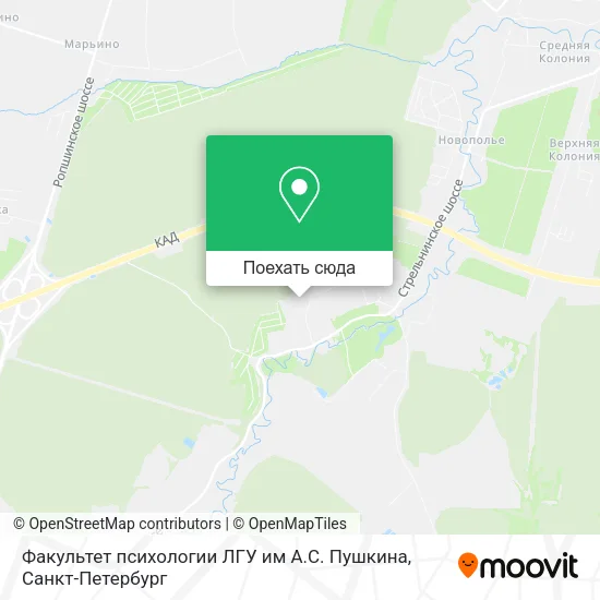 Карта Факультет психологии ЛГУ им А.С. Пушкина