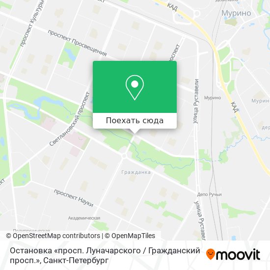 Карта Остановка «просп. Луначарского / Гражданский просп.»