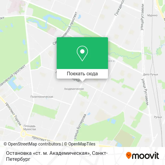 Карта Остановка «ст. м. Академическая»