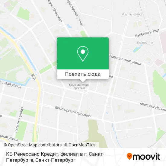 Карта КБ Ренессанс Кредит, филиал в г. Санкт-Петербурге