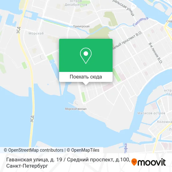 Карта Гаванская улица, д. 19 / Средний проспект, д.100