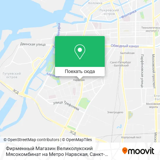 Карта Фирменный Магазин Великолукский Мясокомбинат на Метро Нарвская