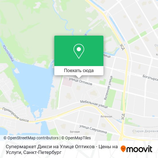 Карта Супермаркет Дикси на Улице Оптиков - Цены на Услуги