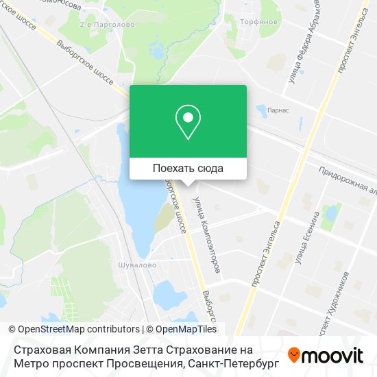 Карта Страховая Компания Зетта Страхование на Метро проспект Просвещения