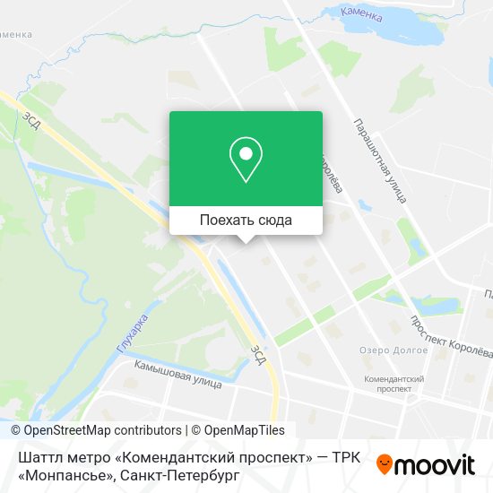 Карта Шаттл метро «Комендантский проспект» — ТРК «Монпансье»