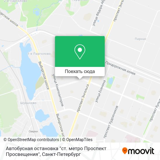 Карта Автобусная остановка "ст. метро Проспект Просвещения"