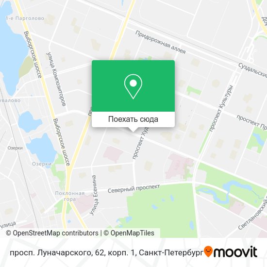 Карта просп. Луначарского, 62, корп. 1