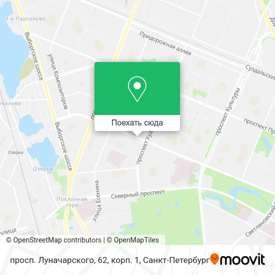 Карта просп. Луначарского, 62, корп. 1