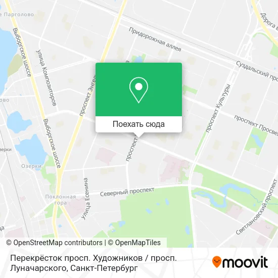 Карта Перекрёсток просп. Художников / просп. Луначарского