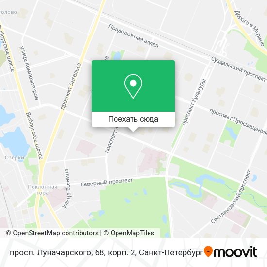 Карта просп. Луначарского, 68, корп. 2