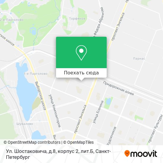 Карта Ул. Шостаковича, д.8, корпус 2, лит.Б